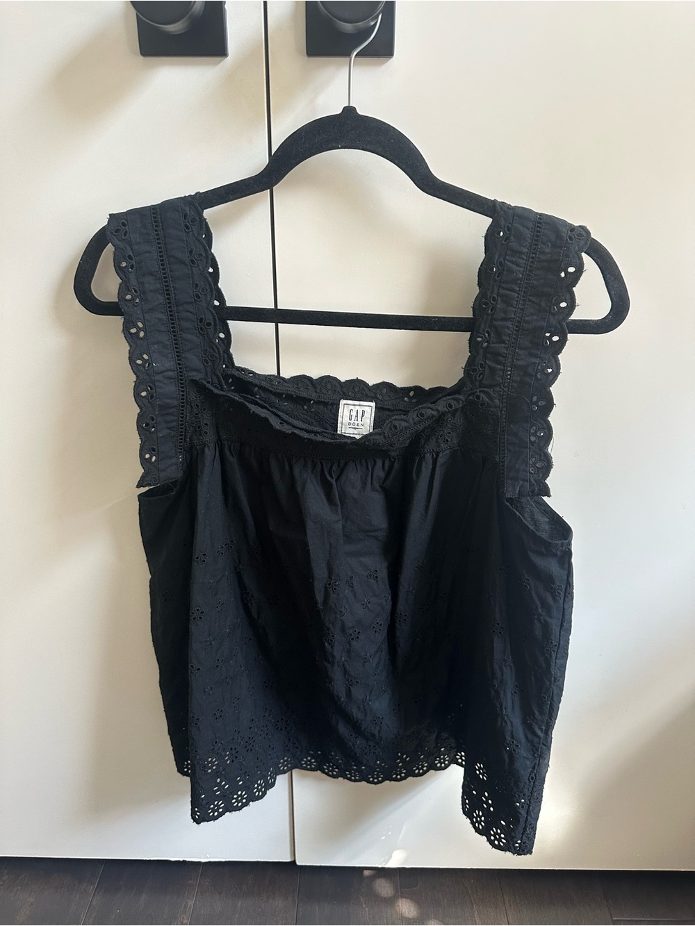 GAP x DOEN Black Eyelet Square-Neck Tank with Scalloped Straps